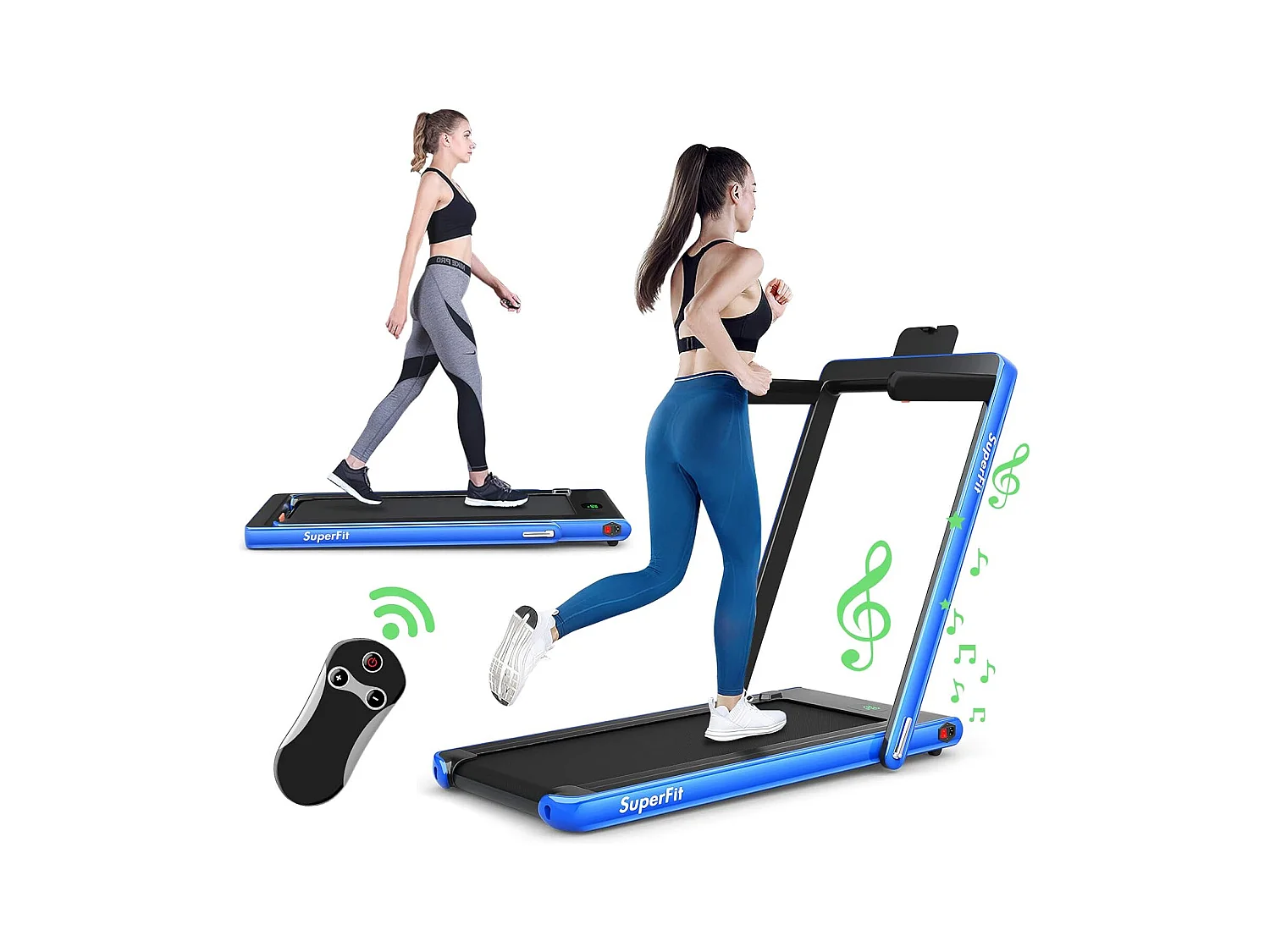 Tapis de Course Electrique Pliable 2 en 1 Contrôlé par APP, 12 Km/H, Bluetooth Moteur 600W, vec Haut-Parleur Bluetooth, Télécommande, Ecran Multifonctions LED