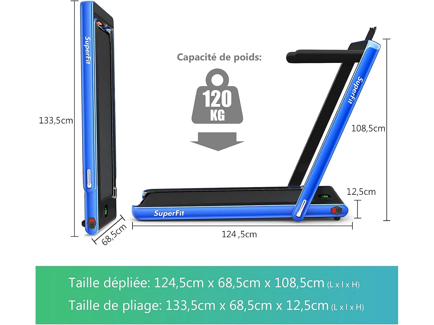 Tapis de Course Electrique Pliable 2 en 1 Contrôlé par APP, 12 Km/H, Bluetooth Moteur 600W, vec Haut-Parleur Bluetooth, Télécommande, Ecran Multifonctions LED