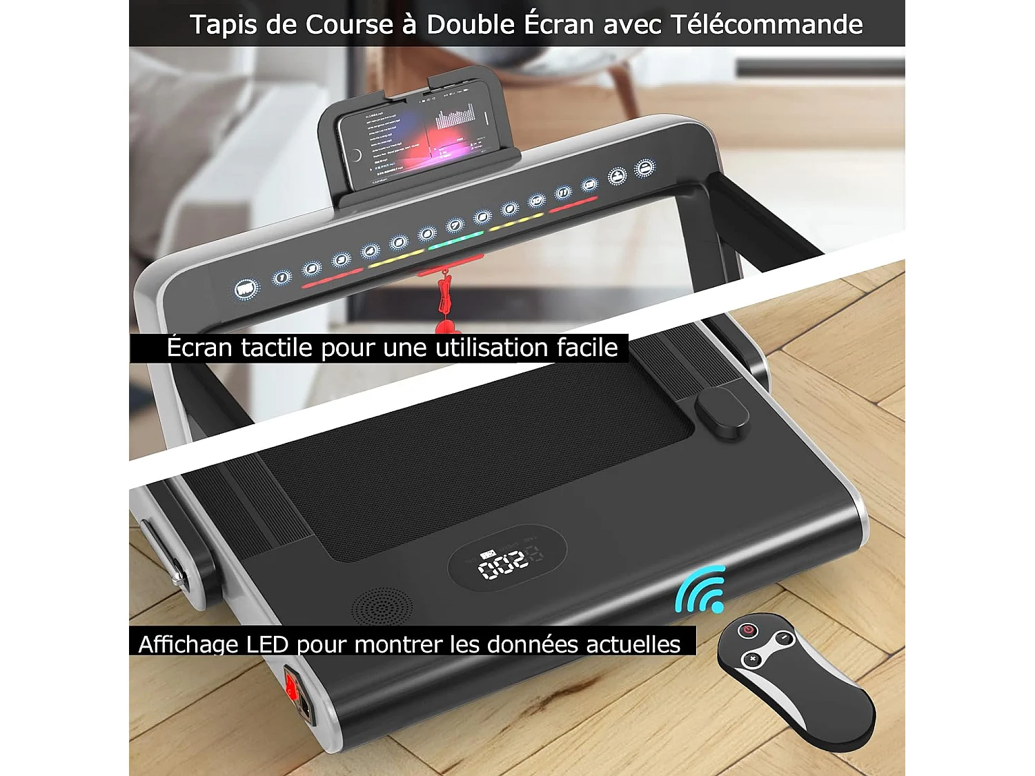 Tapis de course electrique pliable 2 en 1 vitesse 1-12 km/h, tapis roulant surface 40x100cm