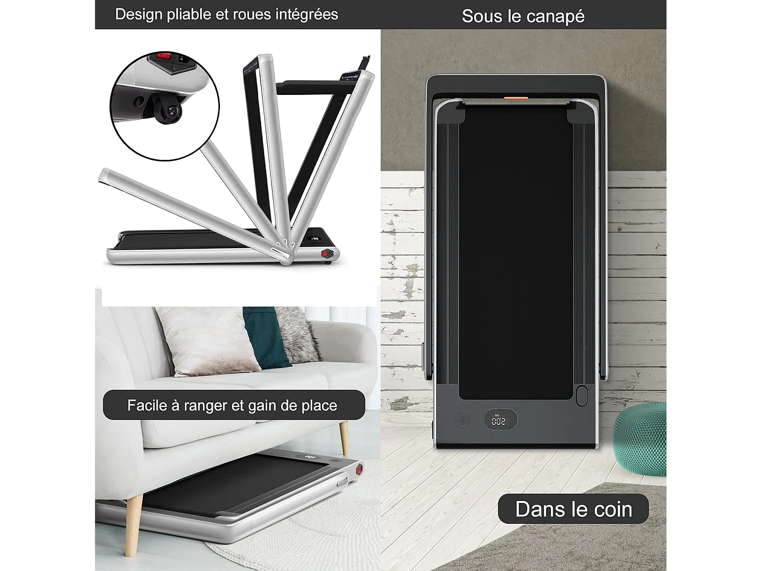 Tapis de course electrique pliable 2 en 1 vitesse 1-12 km/h, tapis roulant surface 40x100cm