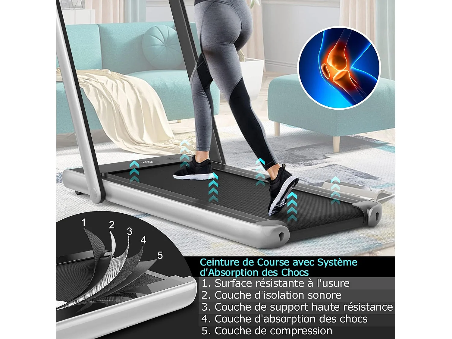 Tapis de course electrique pliable 2 en 1 vitesse 1-12 km/h, tapis roulant surface 40x100cm