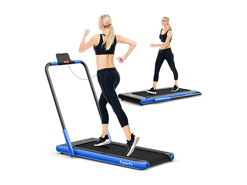 Tapis de Course Pliable 2 en 1/Tapis Roulant Électrique Motorisé 1-12 KM/H avec Application, Télécommande, Écran LED, pour Maison et Bureau, Bleu