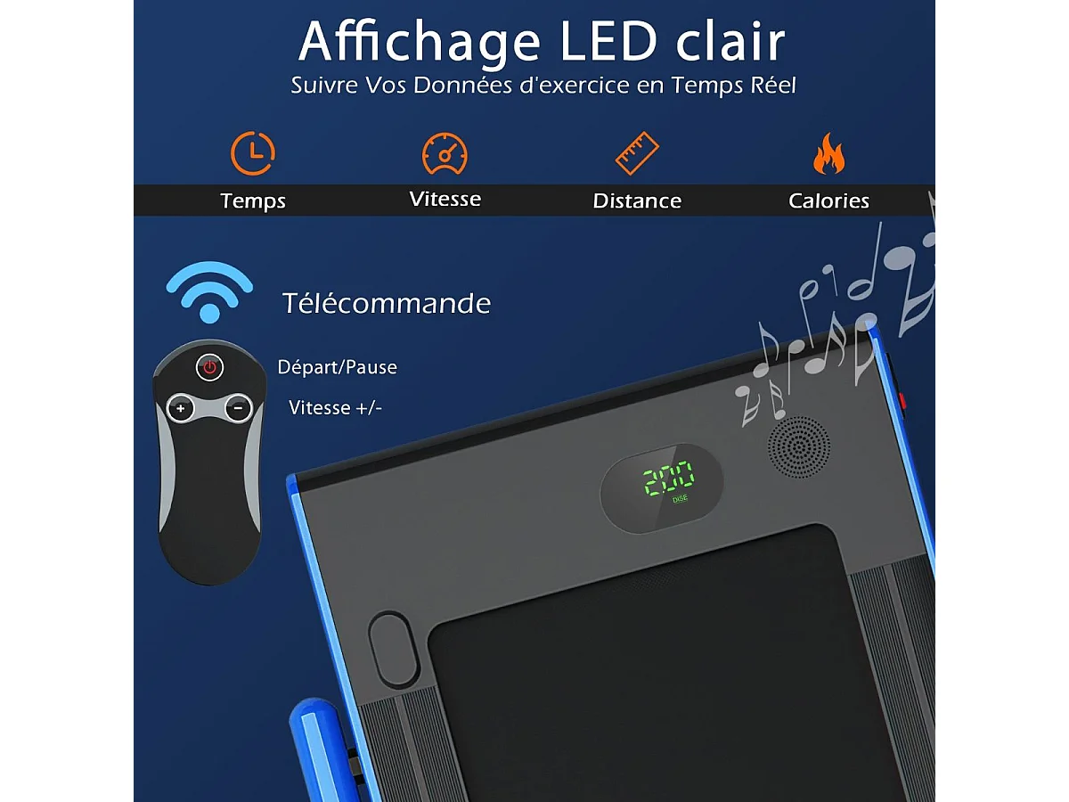 2 in 1 opvouwbare loopband/elektrische gemotoriseerde loopband 1-12 km/u met app, afstandsbediening, led-display, voor thuis en kantoor, blauw