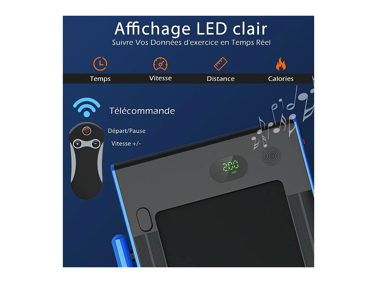 Tapis de Course Pliable 2 en 1/Tapis Roulant Électrique Motorisé 1-12 KM/H avec Application, Télécommande, Écran LED, pour Maison et Bureau, Bleu