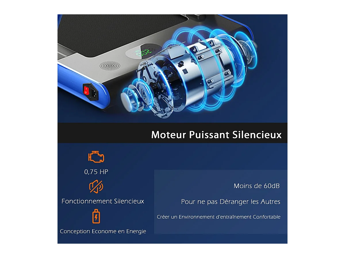 Tapis de Course Pliable 2 en 1/Tapis Roulant Électrique Motorisé 1-12 KM/H avec Application, Télécommande, Écran LED, pour Maison et Bureau, Bleu