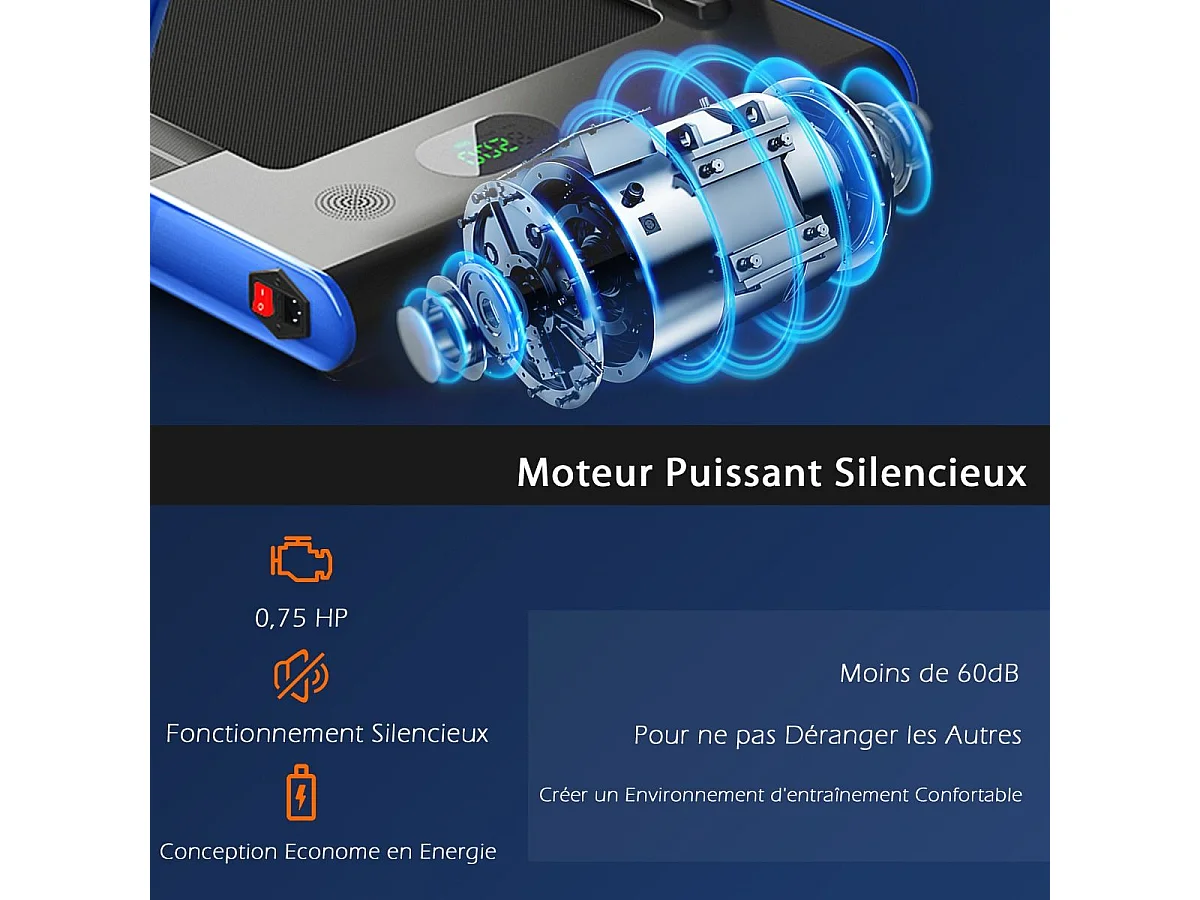 Tapis de Course Pliable 2 en 1/Tapis Roulant Électrique Motorisé 1-12 KM/H avec Application, Télécommande, Écran LED, pour Maison et Bureau, Bleu