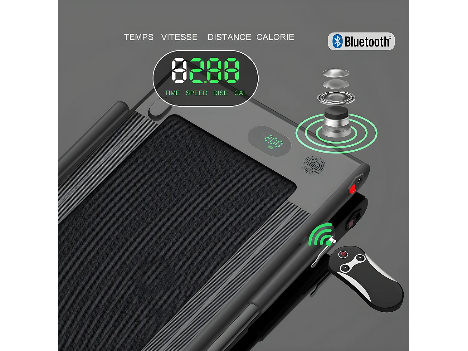 Tapis de Course Electrique Pliable 2 en 1 Contrôlé par APP 12 Km/H avec Ecran LED Haut-parleur Bluetooth Moteur 0,75HP