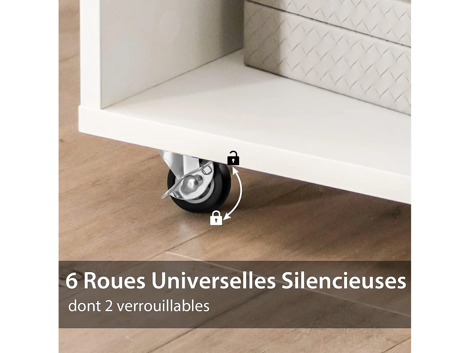 Caisson Bureau avec 6 Compartiments, 110 x 40 x 69 cm, Blanc