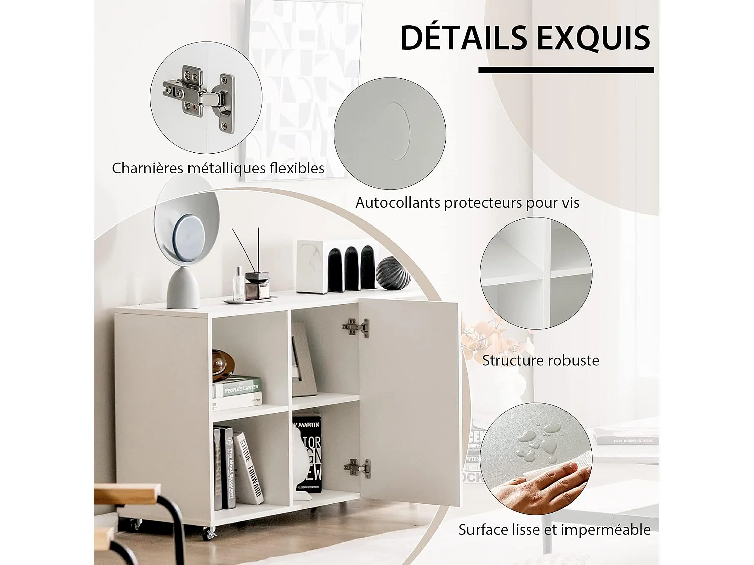 Caisson Bureau avec 6 Compartiments, 110 x 40 x 69 cm, Blanc