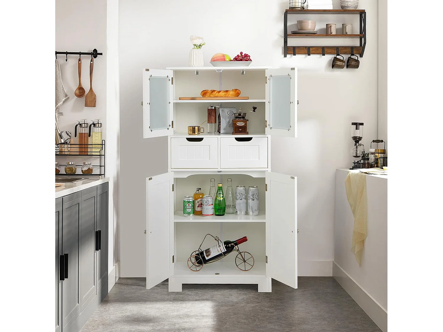 Badkamerkolom 60 x 30 x 128 cm hoge kast met verstelbare planken voor woonkamer, keuken, wit