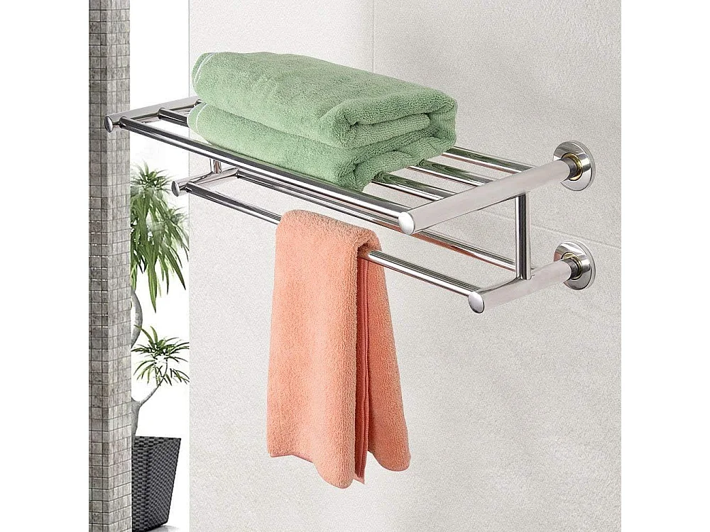 Support de serviette salle de bain, Porte-serviettes mural, Barres de serviette 60 x 22.5 x 16 cm