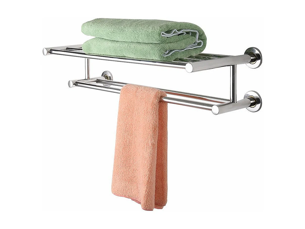 Support de serviette salle de bain, Porte-serviettes mural, Barres de serviette 60 x 22.5 x 16 cm