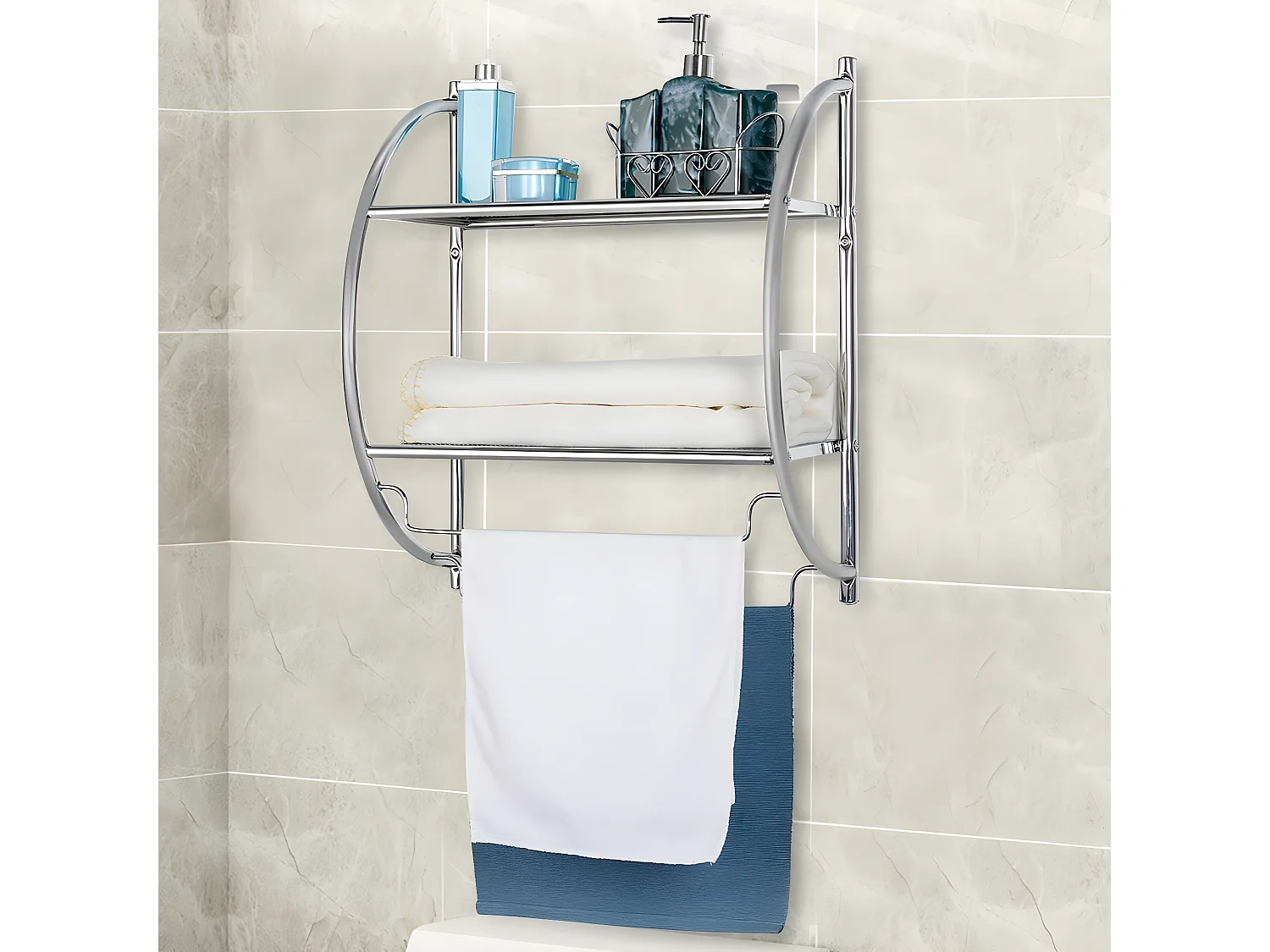 Etagère murale pour salle de bain etagère de rangement  45 x 25,5 x 55cm