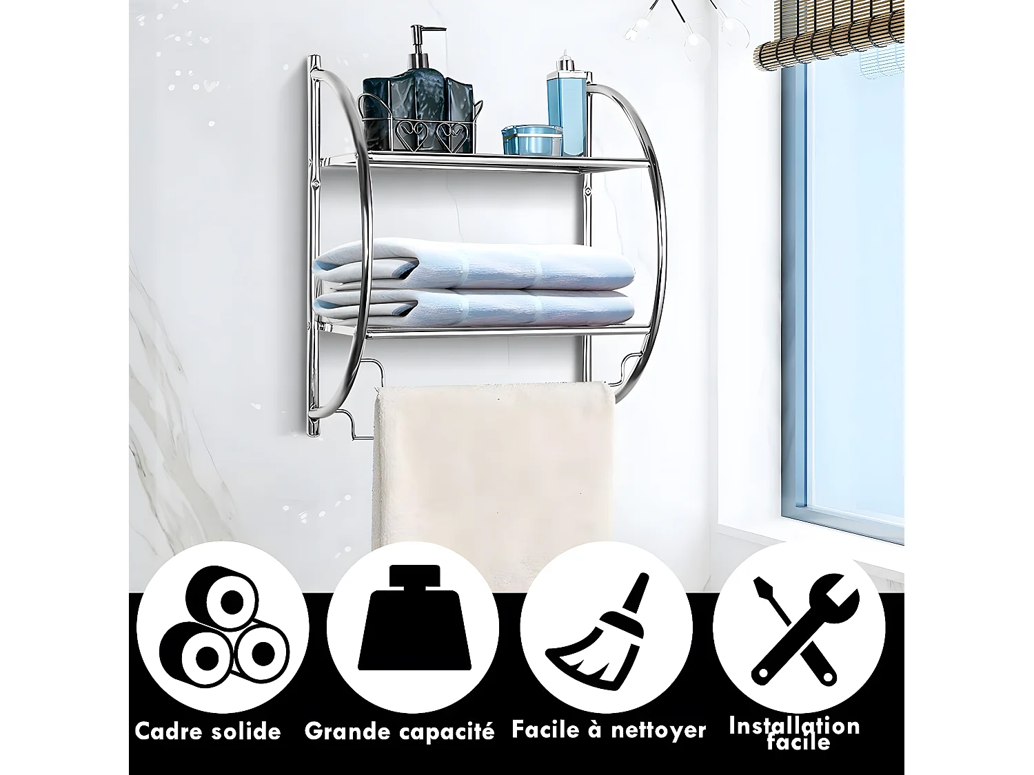 Etagère murale pour salle de bain etagère de rangement  45 x 25,5 x 55cm