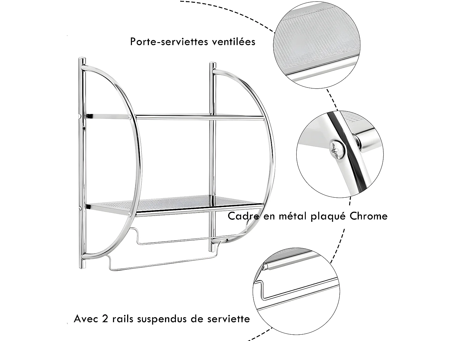 Etagère murale pour salle de bain etagère de rangement  45 x 25,5 x 55cm