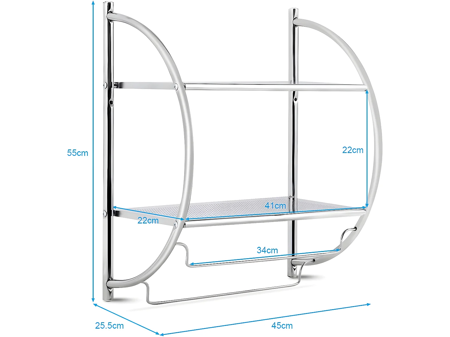 Etagère murale pour salle de bain etagère de rangement  45 x 25,5 x 55cm