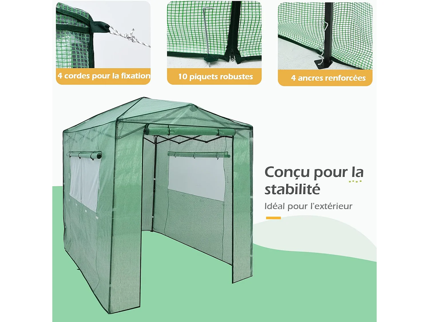 Serre de Jardin Portable avec 2 Larges Fenêtres Observation,180 x 250CM