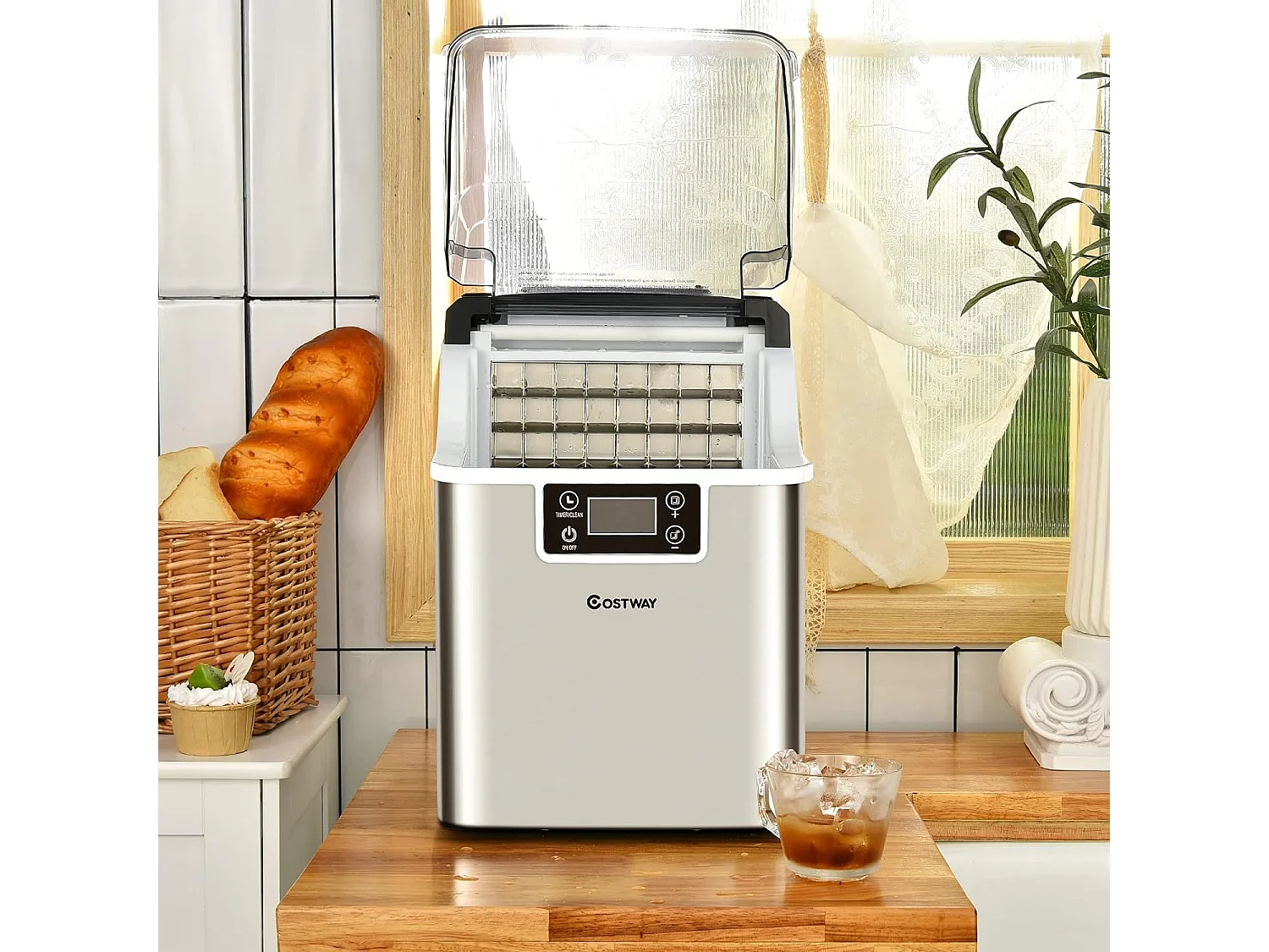 Machine à glaçons 18kg/24 h avec emplacement de bonbonne ecran lcd minuterie pelle auto-nettoyage réservoir d'eau