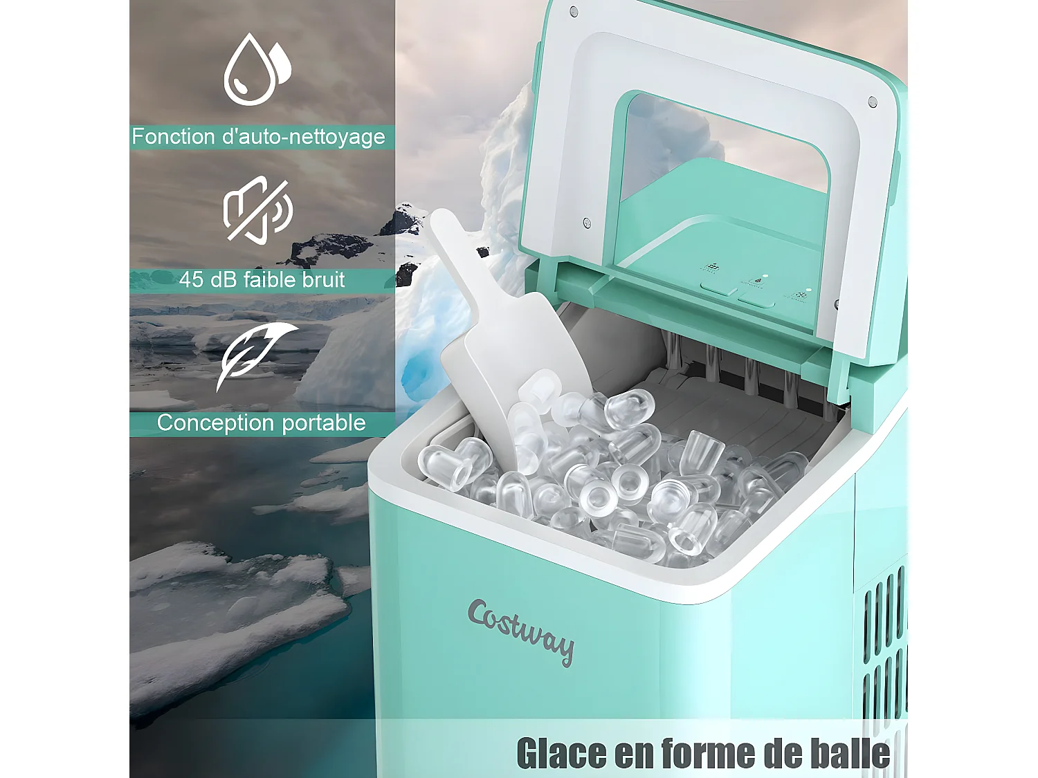 Machine à glaçons de comptoir 12kg /24h portable 9 glaçons par 8 min avec réservoir 1,6l
