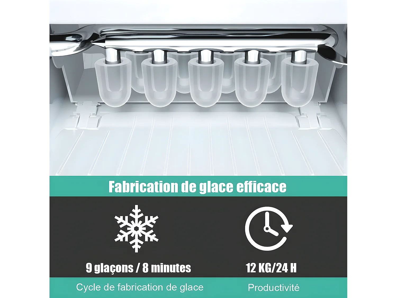 Machine à glaçons de comptoir 12kg /24h portable 9 glaçons par 8 min avec réservoir 1,6l