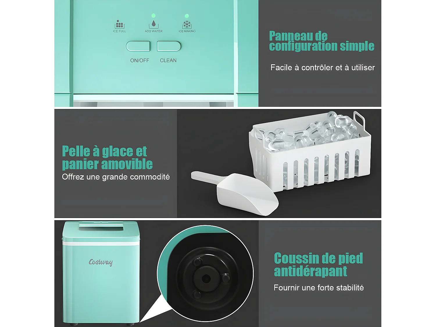 Machine à glaçons de comptoir 12kg /24h portable 9 glaçons par 8 min avec réservoir 1,6l