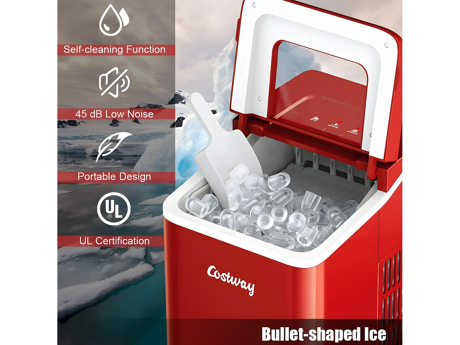 Machine à glaçons de comptoir 12kg /24h portable 9 glaçons par 8 min avec réservoir 1,6l