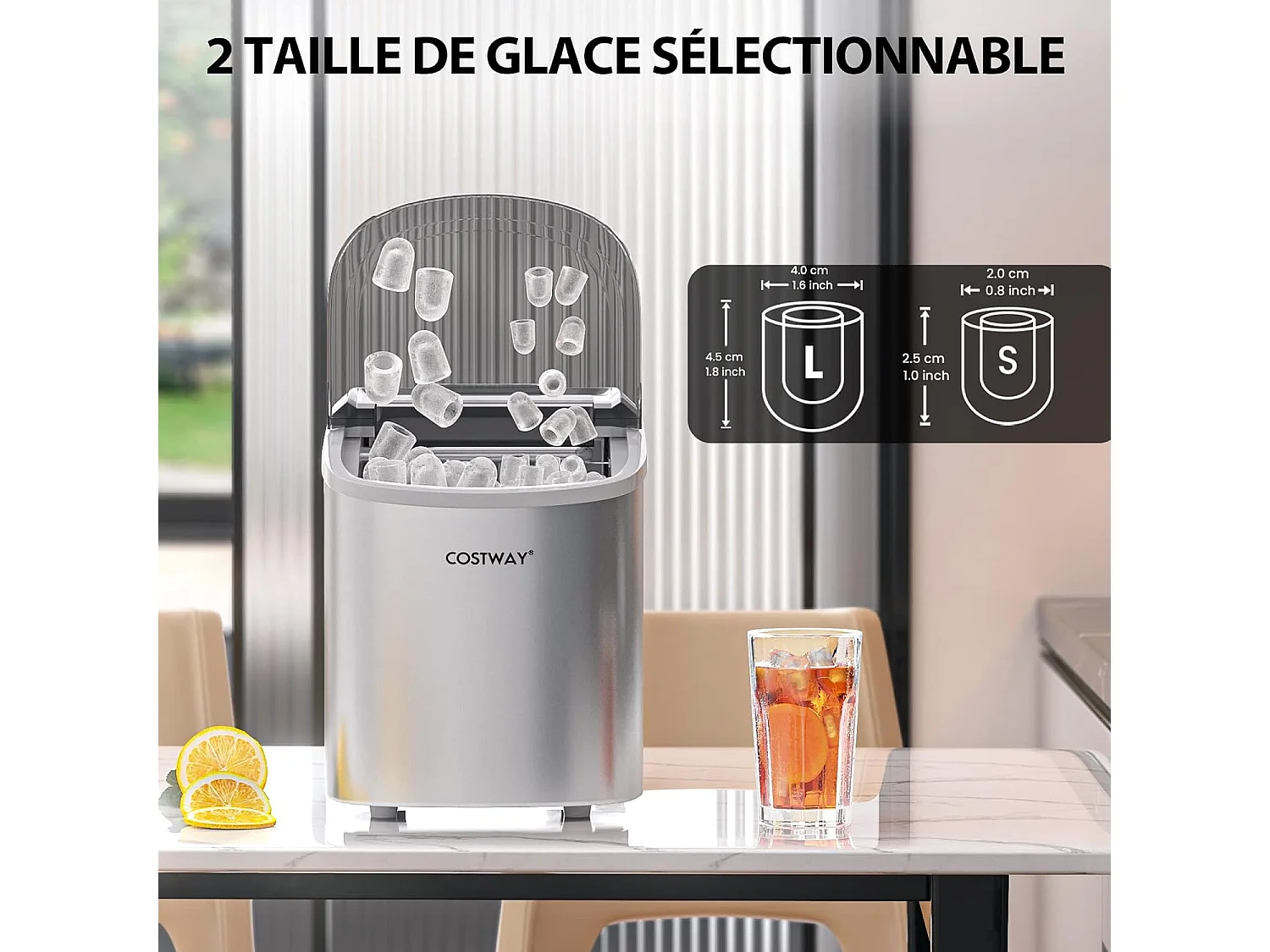 Machine à glaçons portable 12 kg/24h 2 formats de glaçons 6-13 minutes réservoir d'eau 2,2 l