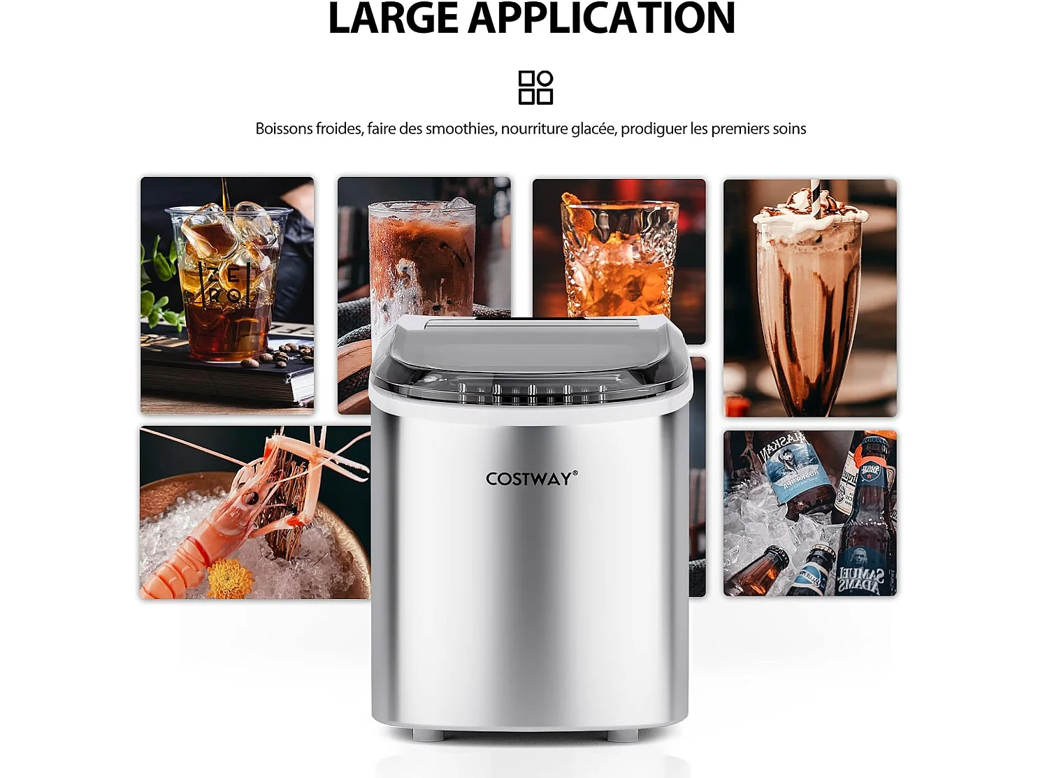 Machine à glaçons portable 12 kg/24h 2 formats de glaçons 6-13 minutes réservoir d'eau 2,2 l