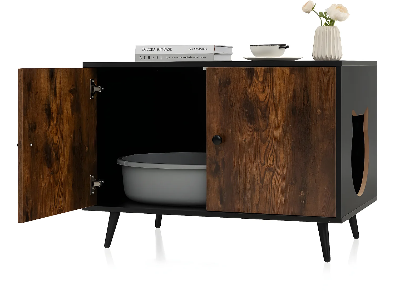 Maison de Toilette pour Chat à Double Portes, 80x50x57cm