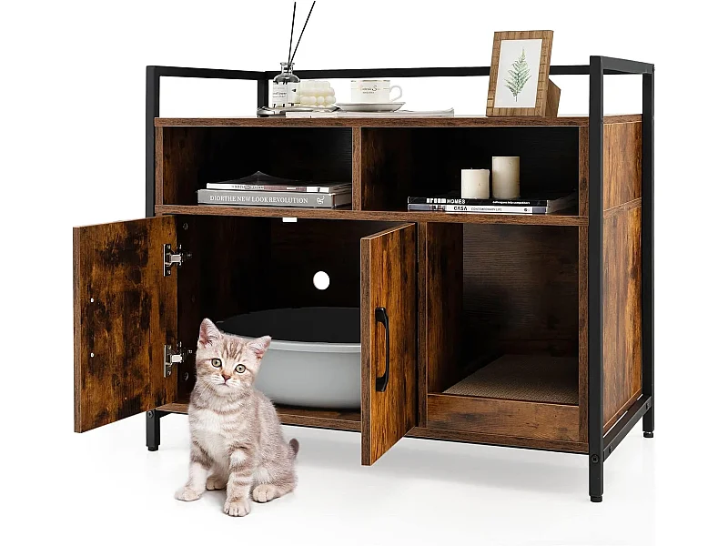 Meuble Litiere Chat Griffoir Amovible Industriel, 89x45x74,5cm  Café