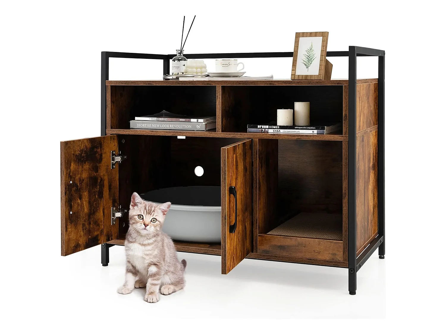 Meuble Litiere Chat Griffoir Amovible Industriel, 89x45x74,5cm Noir