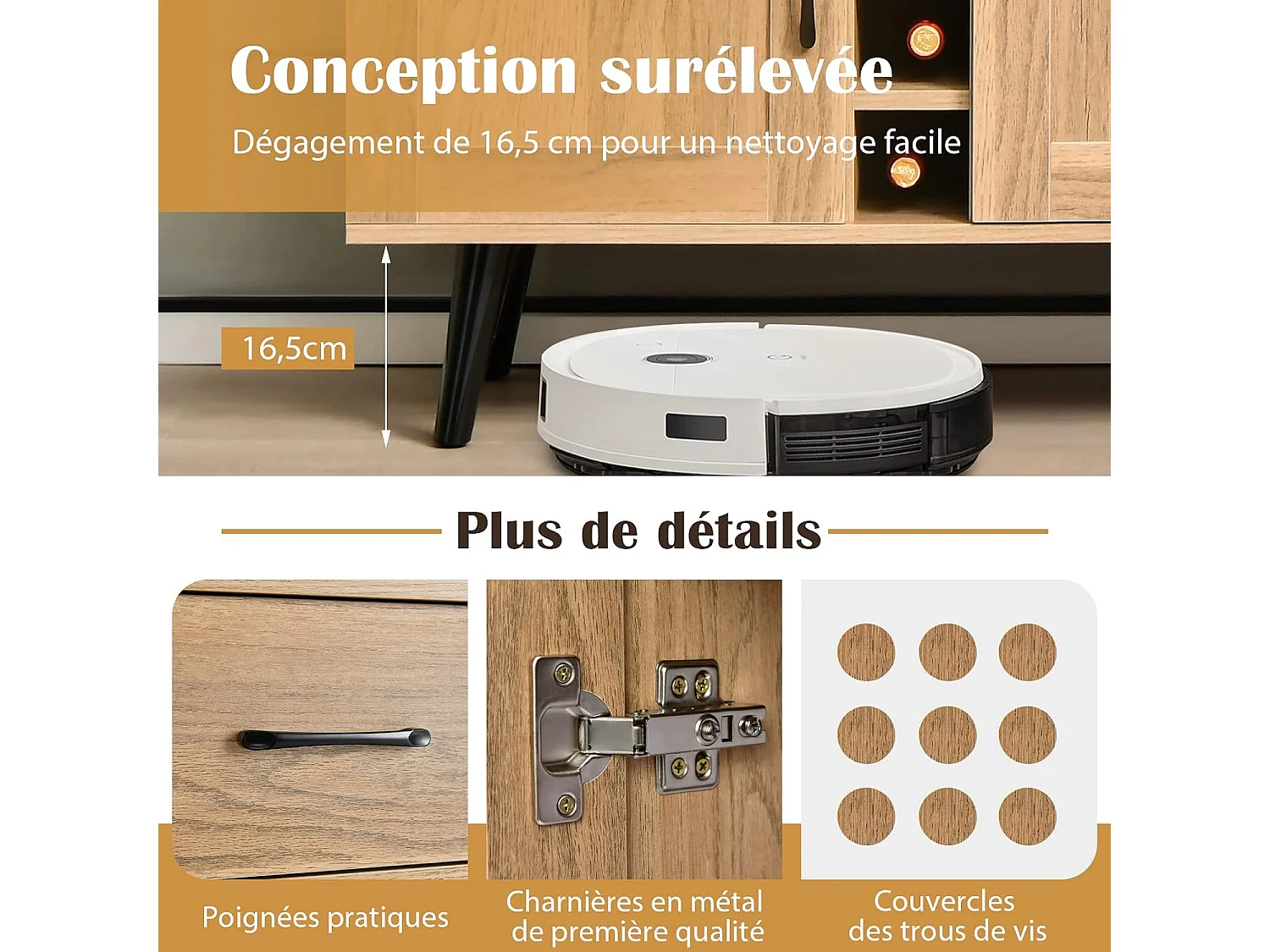 Buffet Cuisine Industriel avec 6 Porte-Bouteilles, Placard 2 Portes, 90 x 40 x 79 cm