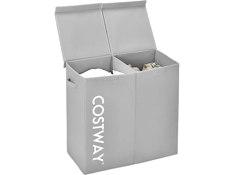 Panier à Linge 2 Compartiments, 62 x 31 x 60 CM, Gris