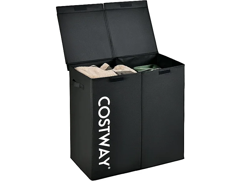 Panier à Linge 2 Compartiments, Chambre,62 x 31 x 60 CM, Noir