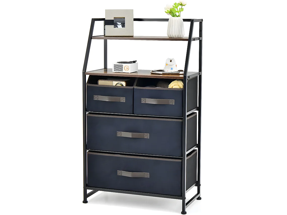 Commode en Tissu avec 4 Tiroirs, 2 Étagères, Commode meuble de rangement Cadre en Métal pour Salon, Entrée, 84 x 30 x 85 cm