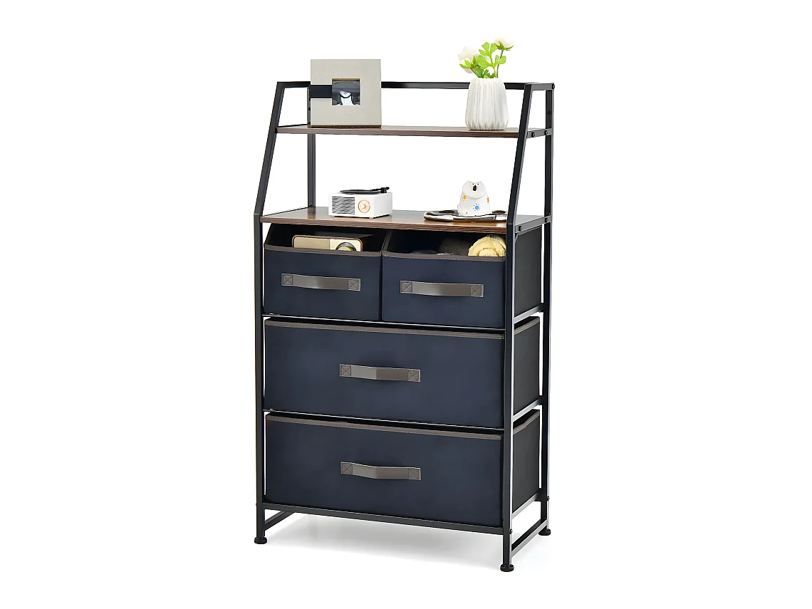 Commode en Tissu avec 4 Tiroirs, 2 Étagères, Commode meuble de rangement Cadre en Métal pour Salon, Entrée, 84 x 30 x 85 cm