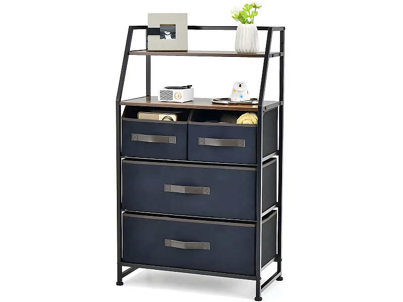 Commode en Tissu avec 4 Tiroirs, 2 Étagères, Commode meuble de rangement Cadre en Métal pour Salon, Entrée, 84 x 30 x 85 cm