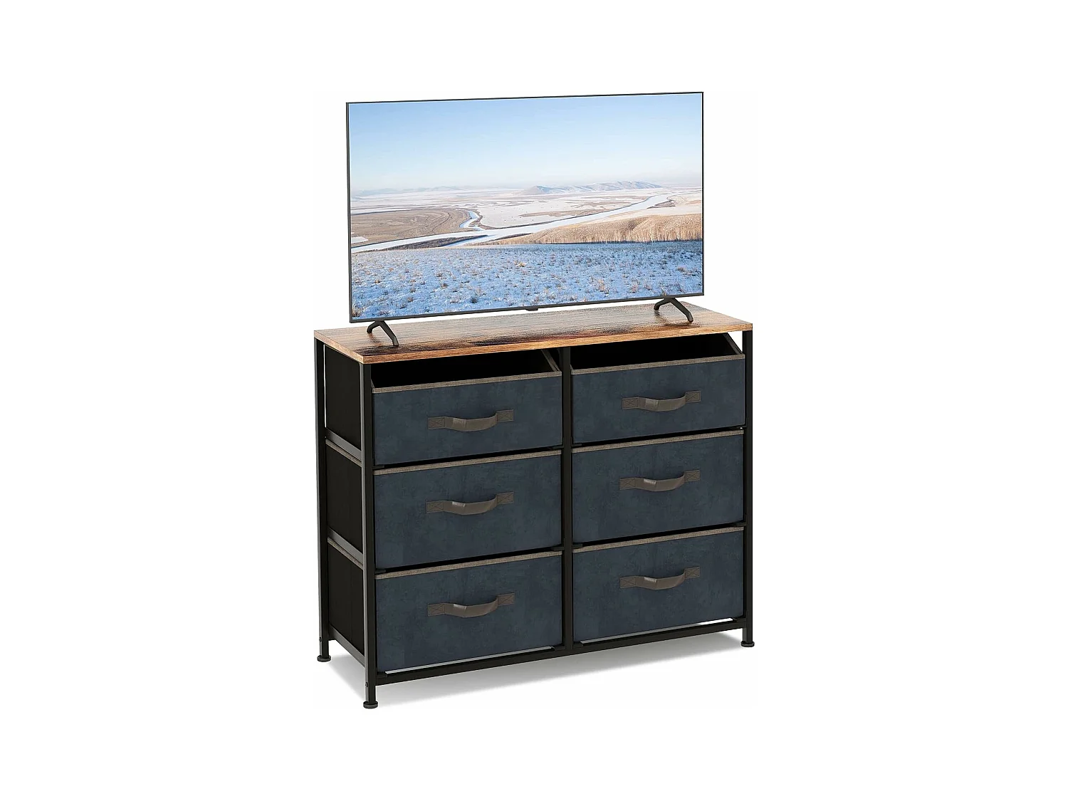 Commode en Tissu avec 6 Tiroirs, Étagère, Commode meuble de rangement Cadre en Métal pour Salon, Entrée, 80 x 30 x 71cm