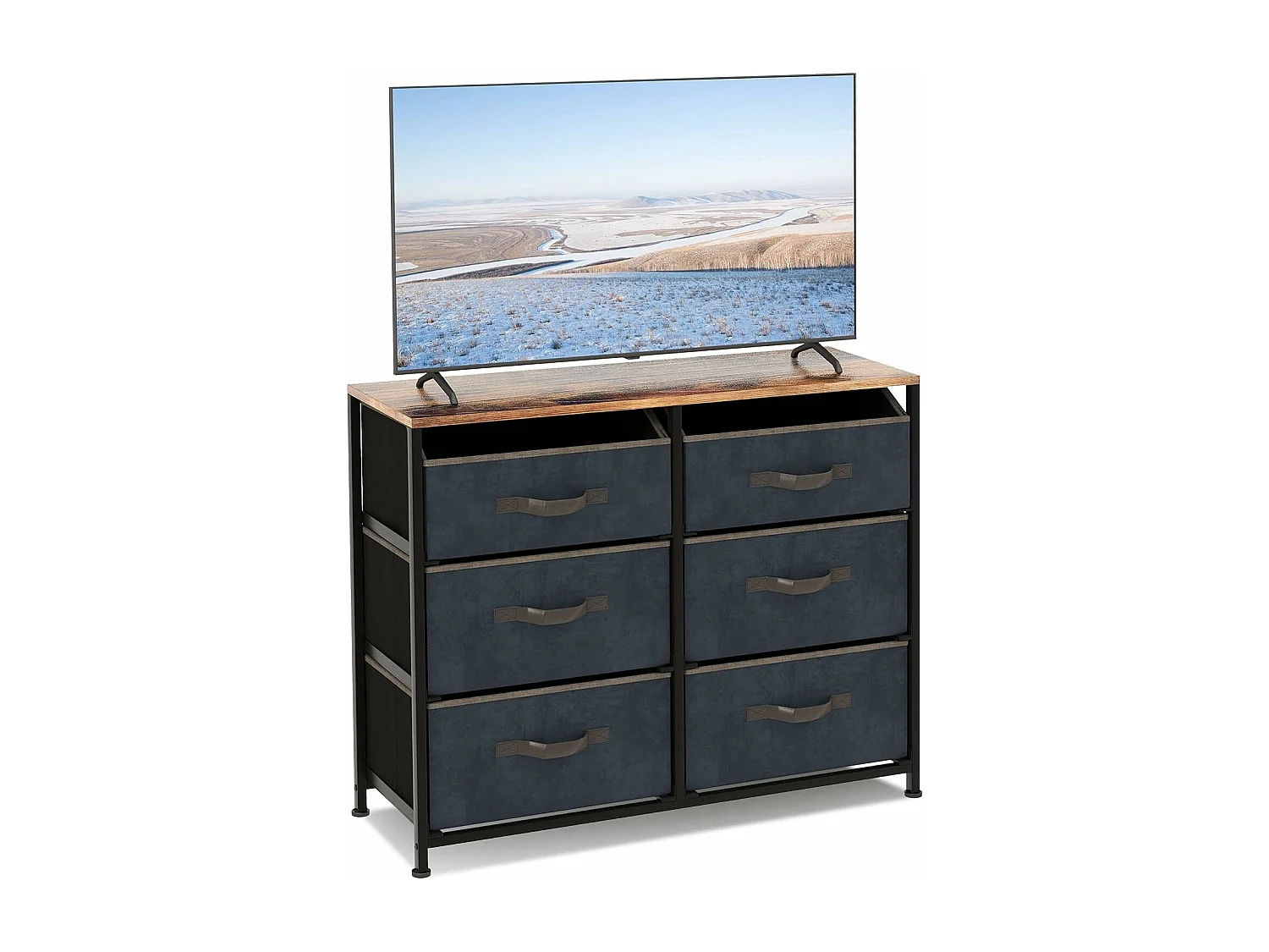 Commode en Tissu avec 6 Tiroirs, Étagère, Commode meuble de rangement Cadre en Métal pour Salon, Entrée, 80 x 30 x 71cm