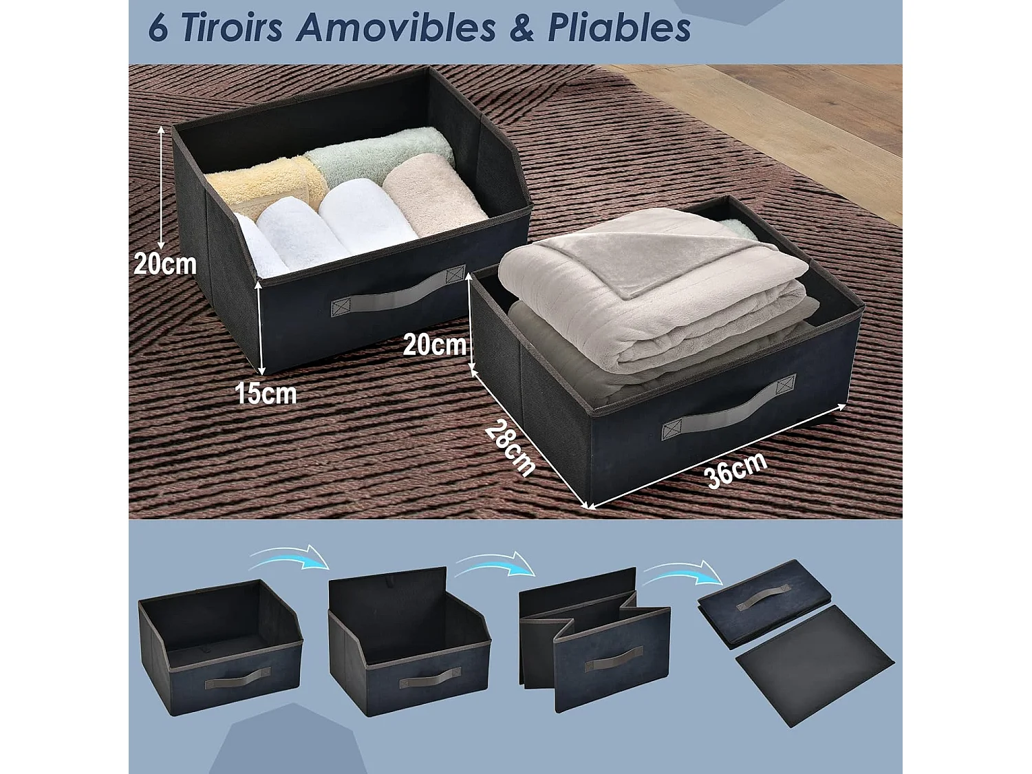 Commode en Tissu avec 6 Tiroirs, Étagère, Commode meuble de rangement Cadre en Métal pour Salon, Entrée, 80 x 30 x 71cm