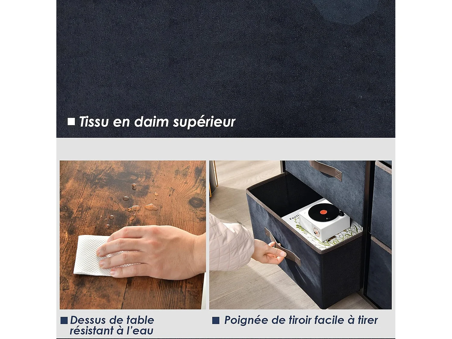 Commode en Tissu avec 6 Tiroirs, Étagère, Commode meuble de rangement Cadre en Métal pour Salon, Entrée, 80 x 30 x 71cm