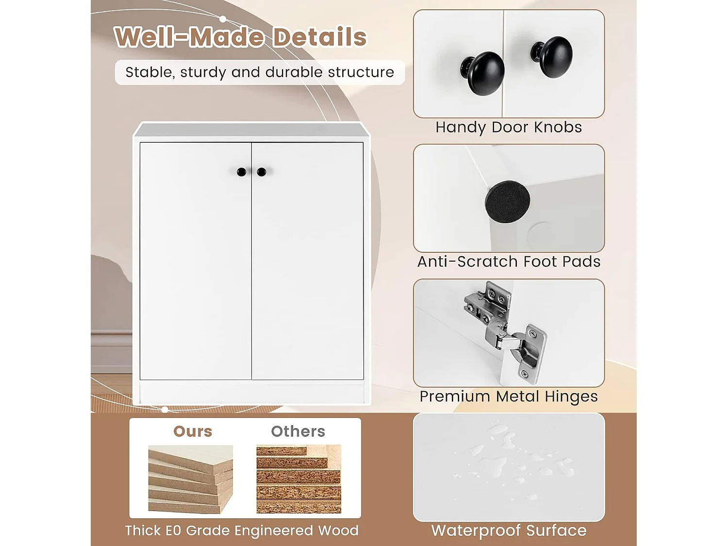 Commode Buffet Meuble de Rangement avec 2 Portes, 3 Étagères Réglables, Salon, Chambre, Cuisine, Blanc, 72 x 34 x 85,5 cm