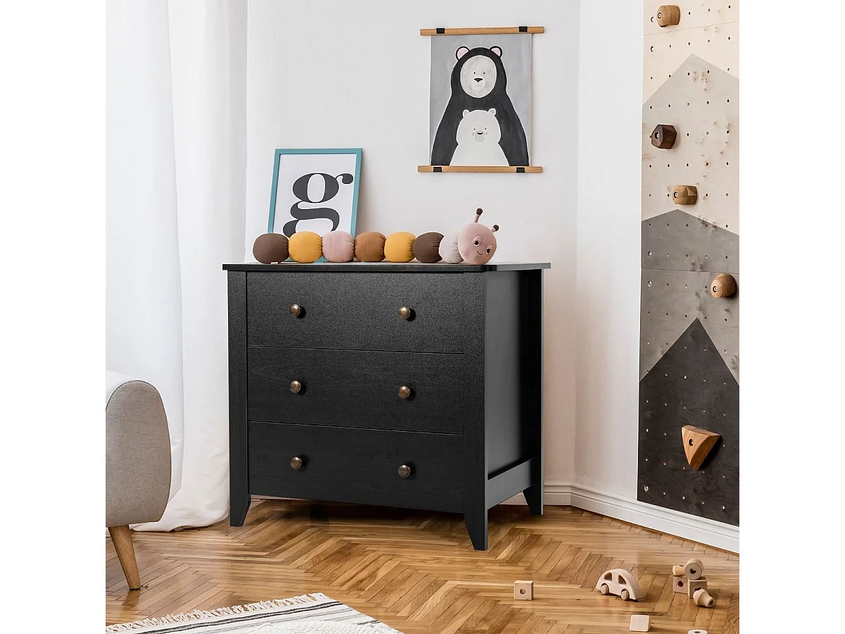 Ladekast voor volwassenen, ladekast met 3 laden en 4 poten, houten opbergkast voor slaapkamer, woonkamer, hal, kinderkamer, 71 x 46 x 66 cm (zwart)