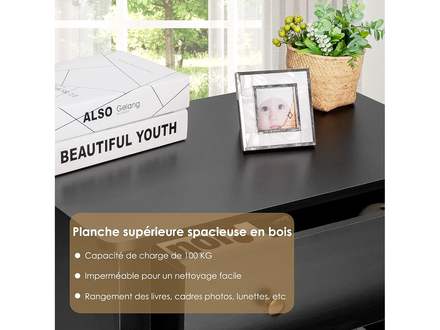 Ladekast voor volwassenen, ladekast met 3 laden en 4 poten, houten opbergkast voor slaapkamer, woonkamer, hal, kinderkamer, 71 x 46 x 66 cm (zwart)