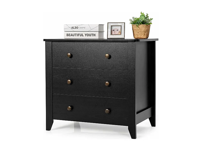 Commode Chambre Adulte, Commode 3 Tiroirs avec 4 Pieds, Meuble de Rangement en Bois pour Chambre, Salon, Entrée, Chambre d'enfant, 71 x 46 x 66 cm (Noir)
