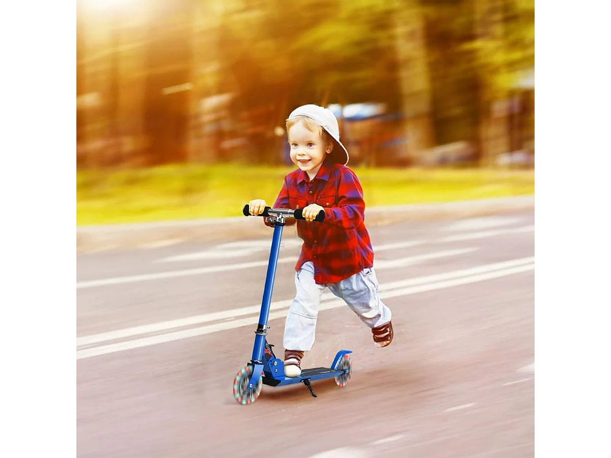 Trottinette Enfant 2 Roues Patinette Enfant Pliable Scooter Enfant Kick avec LED Lumière Hauteur Réglable