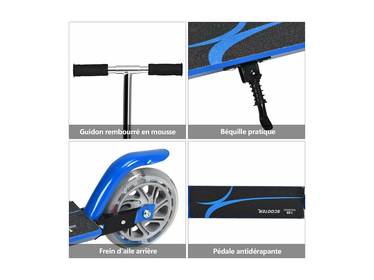 Trottinette Enfant 2 Roues Patinette Enfant Pliable Scooter Enfant Kick avec LED Lumière Hauteur Réglable