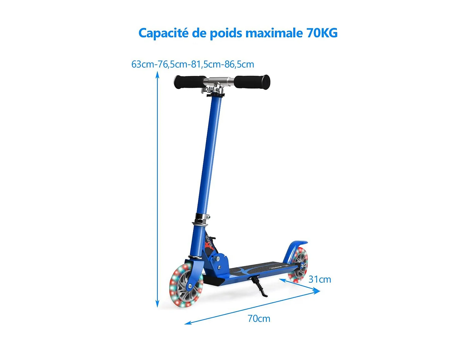 Trottinette Enfant 2 Roues Patinette Enfant Pliable Scooter Enfant Kick avec LED Lumière Hauteur Réglable