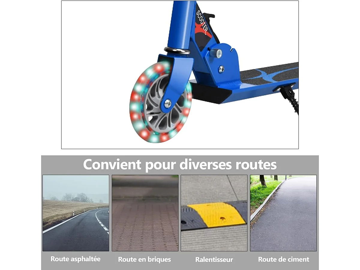 Trottinette Enfant 2 Roues Patinette Enfant Pliable Scooter Enfant Kick avec LED Lumière Hauteur Réglable