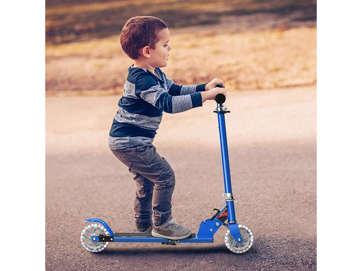 Trottinette Enfant 2 Roues Patinette Enfant Pliable Scooter Enfant Kick avec LED Lumière Hauteur Réglable